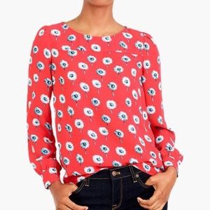 J. Crew Blouse Women Size Large Poly Mercantile Red Longfellow Floral Boatneck